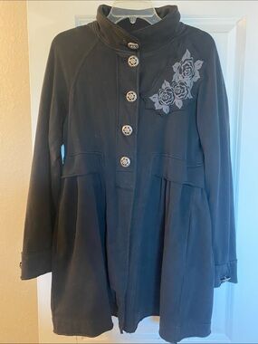 Ivy Jane: Dark Gray Floral Appliqué Button Front Jacket